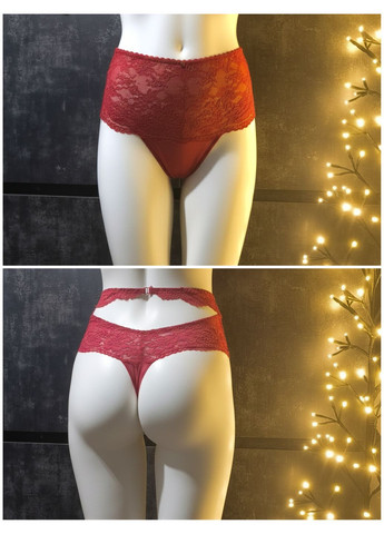 Трусики стринги с высокой посадкой (кружево+атлас+сеточка) No Brand (371687725)