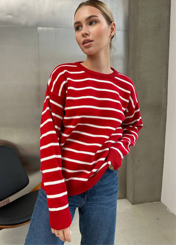 Червоний демісезонний базовий светр в смужку джемпер Україна