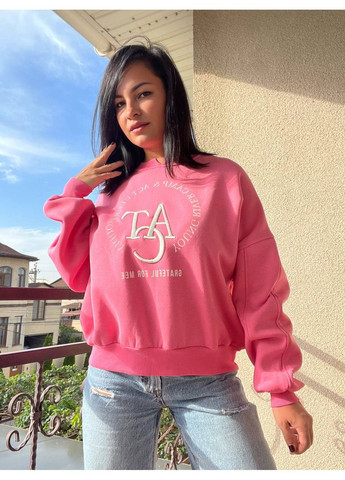 Рожевий cвітшот жіночий 2479 широкий оверсайз утеплений вишивка малюнок попереду Olivia однотонний (303140177)