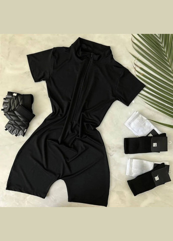Женский комбинезон FINO Mode комбинезон-шорты однотонный чёрный спортивный, повседневный, кэжуал