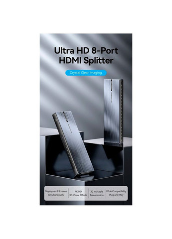 Сплітер 4K 1x8 HDMI Splitter Black Aluminum Alloy Type EU Standard Vention (315142715)