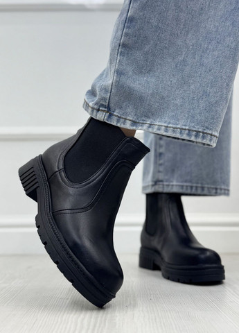 Осенние челси черные кожаные женские. демисезонные челси Vasha para без декора