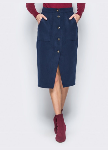 Синяя кэжуал однотонная прямая юбка тёмно-синего цвета из кашемира Dressa