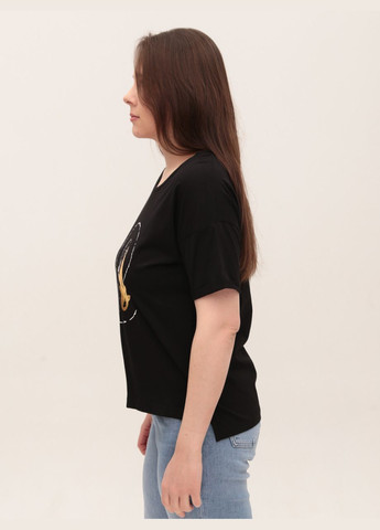 Женская футболка черная прямая с рыбками MDG Пряма - (323202290)