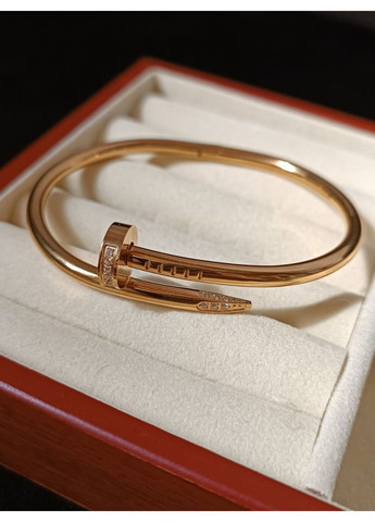 Браслет-цвях жіночий із медичної сталі золотистий з фіанітами No Brand (368713761)