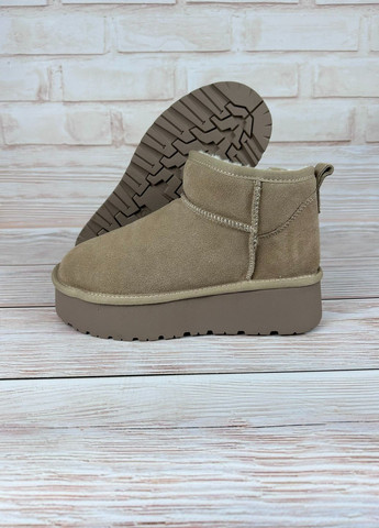 Жіночі уггі бежеві низькі зимові теплі замшеві уггі з хутром на високій підошві для прогулянок No Brand (366670497)