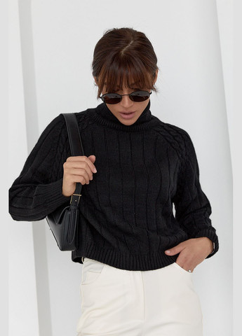 Чорний демісезонний жіночий в'язаний светр з рукавами-регланами 01031 Lurex