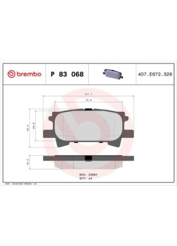 Гальмівні колодки дискові P83 068 Brembo (390293362)