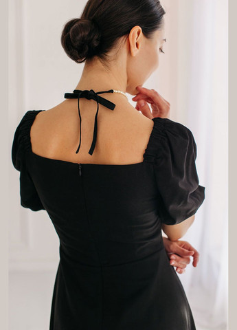 Черное платье dawn linen с открытой спинкой и завязкой Lana Bryk однотонное