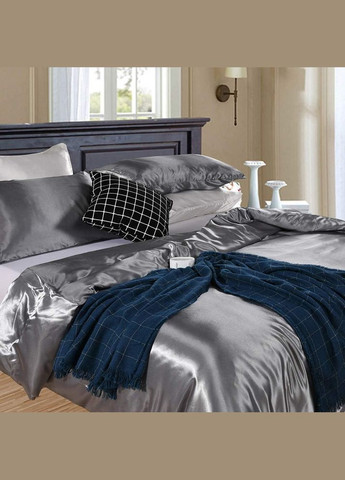 Атласное Серебряное Евро постельное белье 200х220см Moka textile (316632234)