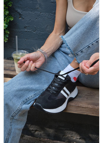 Женские кроссовки из чёрной кожи с замшевыми вставками, удобные, с стелькой Memory Foam (отшив 3 дня) Paradize чёрные демисезоны (352691254)