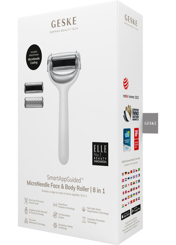 Електронний ролер для обличчя та тіла з мікроголками MicroNeedle Face&Body Roller 8в1 white GESKE (341526205)