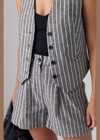 Женский летний костюм с шортами и жилеткой в полоску - темно-серый цвет Lurex (297574734)