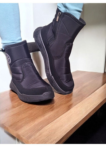 Жіночі зимові дутики чорні на хутрі теплі ботинки на блискавці Viki Дутики (367377414)