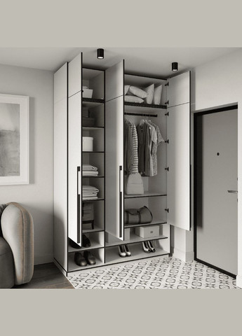 Шкаф распашный на 3 двери со штангой, полками и антресолью R-0006 от MORELI (335423453)