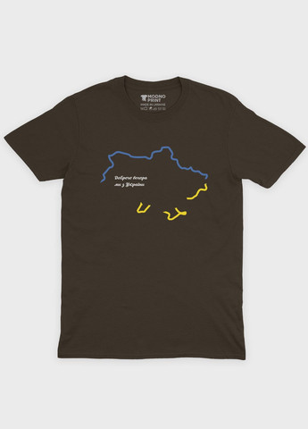 Коричневая мужская футболка с патриотическим принтом карта украины (ts001-1-dch-005-1-027) Modno