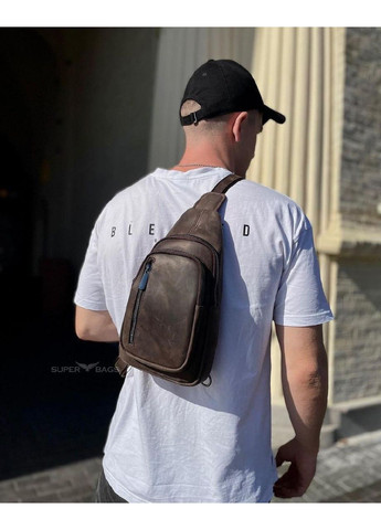 Чоловічий слінг зі шкіри крейзі хорс в коричневому кольорі 6349 No Brand (362732443)