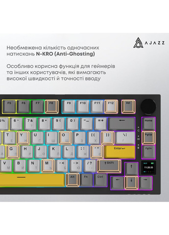 Клавиатура беспроводная AK820 Pro Flying Fish Switch Black RGB With Screen (AK820PRO-FF-BGY) Ajazz (361031856)