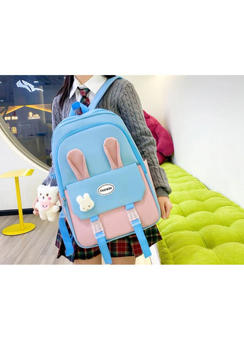 Школьный набор 5 в 1 рюкзак, сумка-шопер, пенал, сумочка-клатч через плечо, сумочка-мешочек синий с розовым 1312 No Brand (362475053)