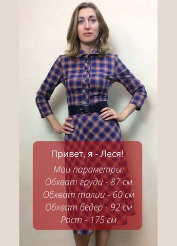 Синя ділова картате плаття американка п199 2 Льва