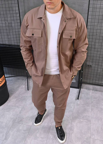 Світло-коричневий костюм у стилі oversize джогери та сорочка на кнопках ShopnGo