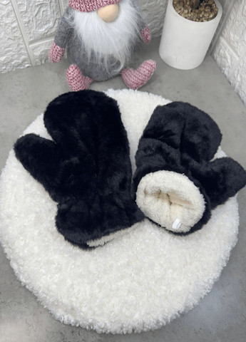 Рукавички еко-хутро чорні Пухнасті Рукавиці чорного кольору хутряні рукавички зимові еко хутро one size No Brand (366448619)