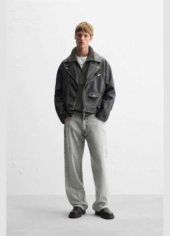 Темно-коричнева зимня куртка Zara косуха натуральна шкіра 4720/400 Black