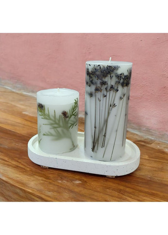 Набір свічок ручної роботи свічки декоративні ароматичні у наборі з 2 шт на підставці з гілочками хвої та лаванди Handmade Studio - AV (369137508)