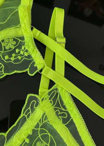 Кислотно-зеленый женский комплект нижнего белья с поясом неоновый салатовый neon SHEIN