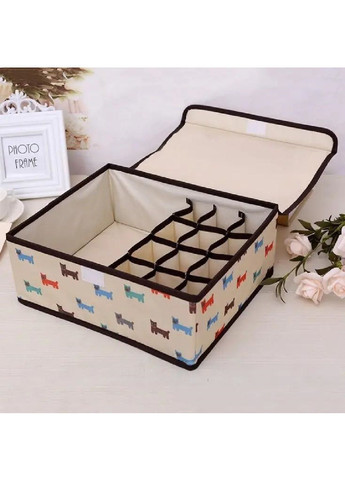 Органайзер для зберігання шкарпеток спідньої білизни дрібниць аксесуарів спанбонд 31х27х12 см (477014-Prob) Бежевий з собачками Unbranded (293343321)