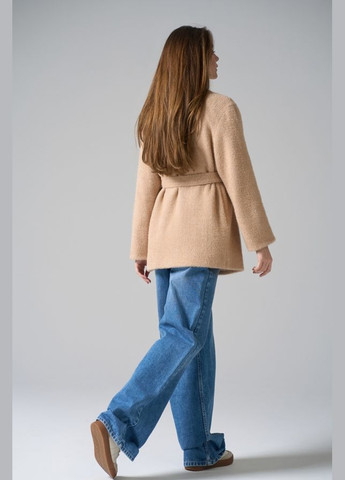 Бежевое демисезонное Женское теплое полупальто-кардиган из трикотажа (3030) Triko Bakh