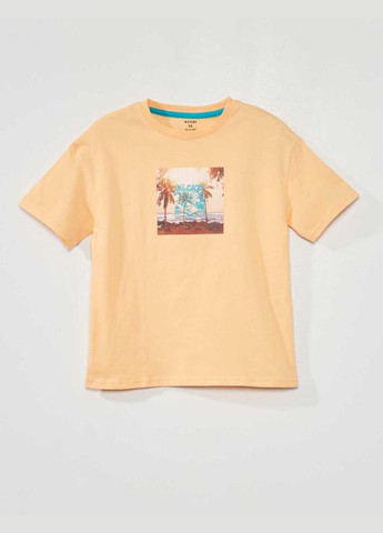 Персиковая футболка,персиковый с принтом, Kiabi