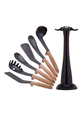 Набір кухонного приладдя з підставкою 7 предметів нейлонові з ручкою під дерево KM- hjk Kamille 5235 (360880107)