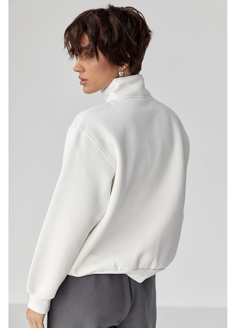 Молочный теплый свитшот с молнией на воротнике Lurex (366241618)