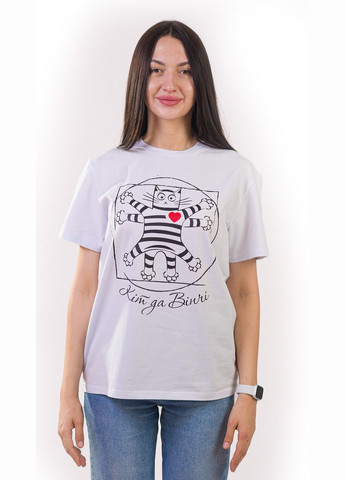 Белая футболка унисекс белая с коротким рукавом с принтом "кот да винчи" раз. 3xl 4PROFI кулир (298127309)