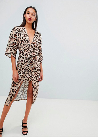Коричневое кэжуал леопардовое мини платье Asos с животным (анималистичным) принтом