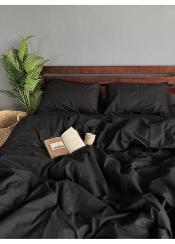 Постільна білизна бавовняна Однотонна Сімейний 150 x 220 дві підковдри Бязь Чорна 50 х 70 No Brand (352201651)