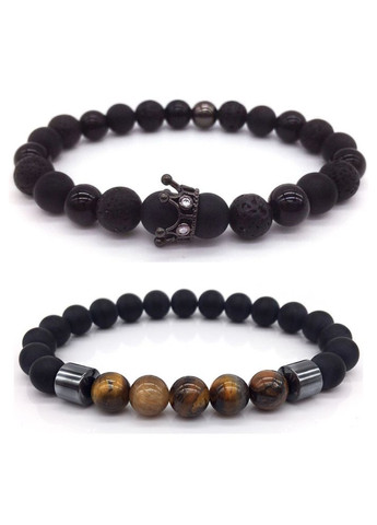 Мужские браслеты из натуральных камней Crown из черного агата и тигрового глаза. No Brand (328251263)