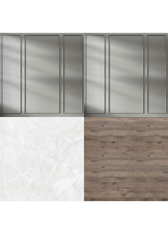 Фон вініловий 3D кутовий, сіра шафова стіна з тінями, підлога світлий мармур і коричневе дерево, 70×70 см, №58200 PhotoVinyl (354376356)