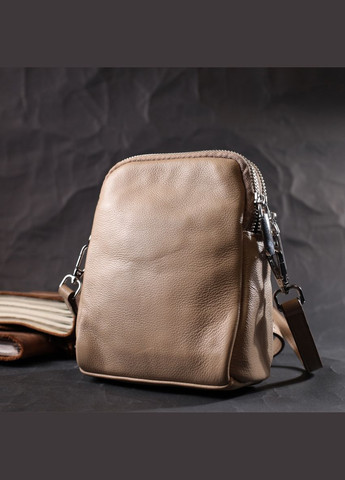 Невелика вертикальна сумка для жінок на два відділення з натуральної шкіри бежева 22400 Vintage (329196790)