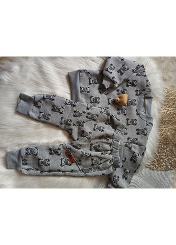 Сірий демісезонний костюм для хлопчика з ведмедиками та знімною іграшкою 🧸 брючний No Brand костюм