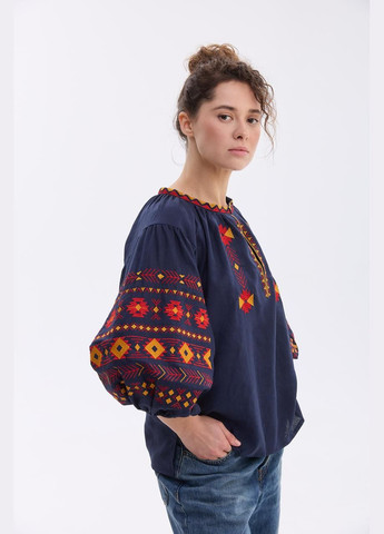 Тёмно-синяя женская вышиванка "даниэла" MEREZHKA узор орнамент лен (315731902)