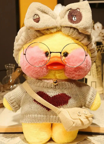 Мягкая детская плюшевая игрушка с аксессуарами желтая утка Лалафанфан в свитере с сердечком 30 см (477109-Prob) С бантиком Unbranded (294050686)