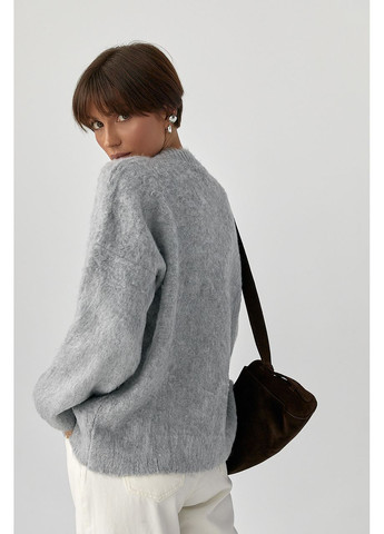 Серый зимний вязаный свитер из пушистой пряжи - коричневый цвет Lurex