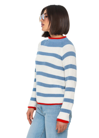 Молочный хлопковый полосатый женский свитер SVTR