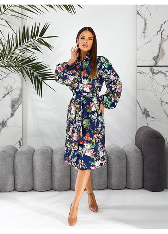 Темно-синя святковий, кежуал, ділова жіноча сукня з квітковим принтом Style Point з квітковим принтом