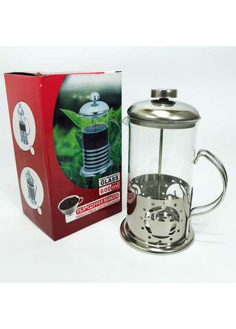 Френч-прес заварник металевий корпус UN-1152 600 мл, Скляний чайник для заварювання чаю Unique (365813056)