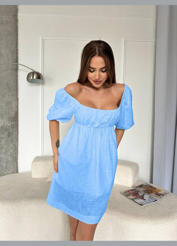 Блакитна кежуал легка сукня з натурального льону з пишною спідницею Adelante однотонна