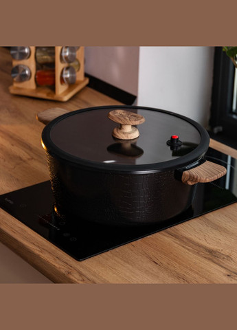 Алюмінієва каструля з керамічним покриттям антипригарним 7.7 л Ø 30 см чорна HP-4-455B MGC (306849089)