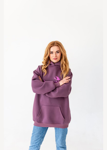 Фиолетовое теплое зимнее удлиненное женское худи оверсайз с надписью с рисунком с капюшоном с длинными рукавами No Brand (314838720)